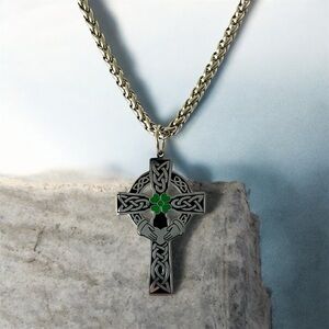 Men's Large 316L Surgical Stainless Steel Celtic Claddagh Cross Necklace